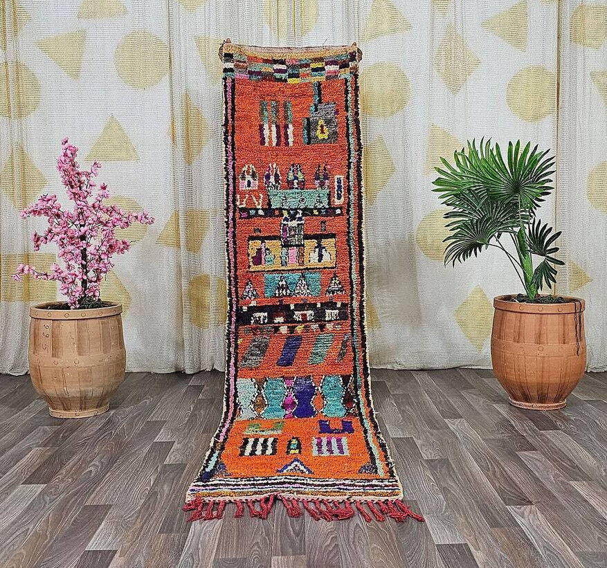 Moroccan Handmade Vintage Area Rug Wool Cotton Runner Tribal Azilal Carpet