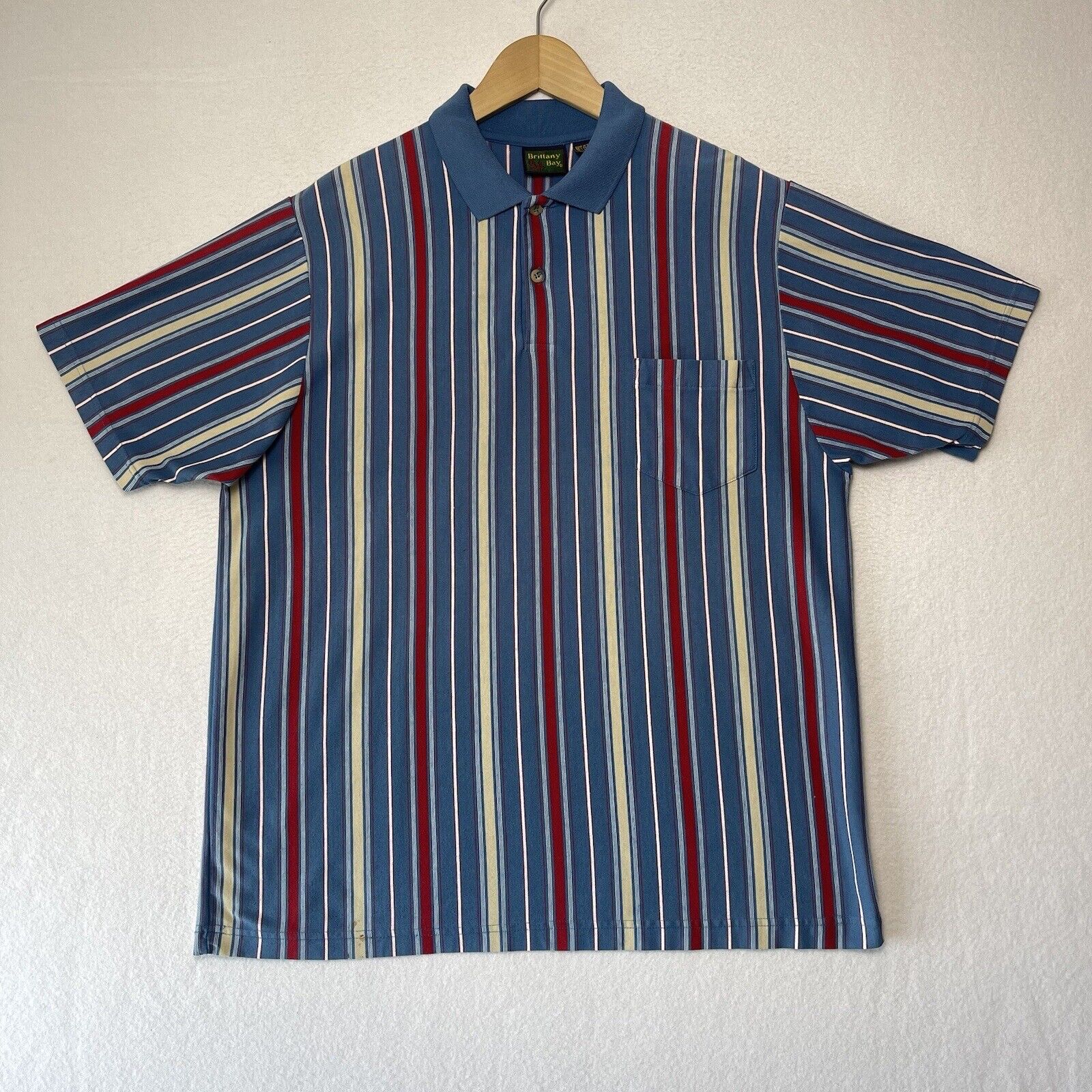 Vintage Brittany Bay Golf Polo Shirt Striped Multicolor Men’s Size XL Casual