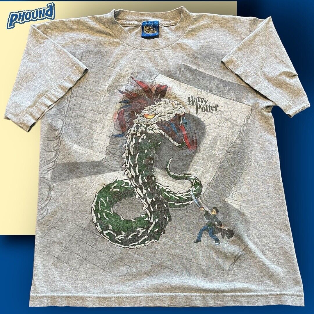 Vintage Harry Potter All Over Print Shirt Mens Small Shirt Rare Gray. Y2K
