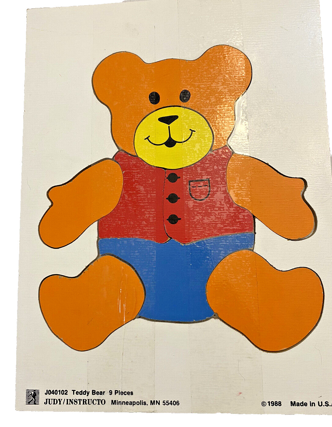 Vintage 1988 Bear Wooden Puzzle 9 Piece Judy Instructo TEDDY BEAR Made IN USA