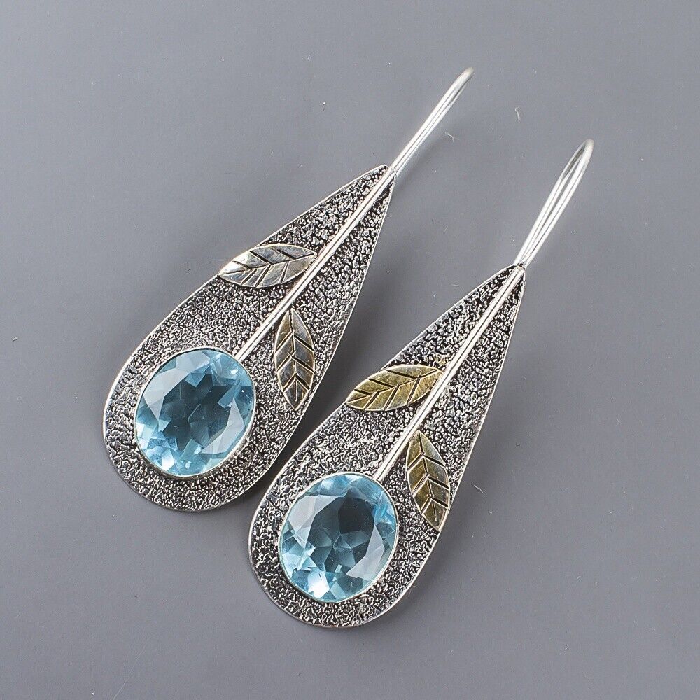 Natural Sky Blue Topaz Gemstone Drop/Dangle Earrings 925 Sterling Silver Jewelry