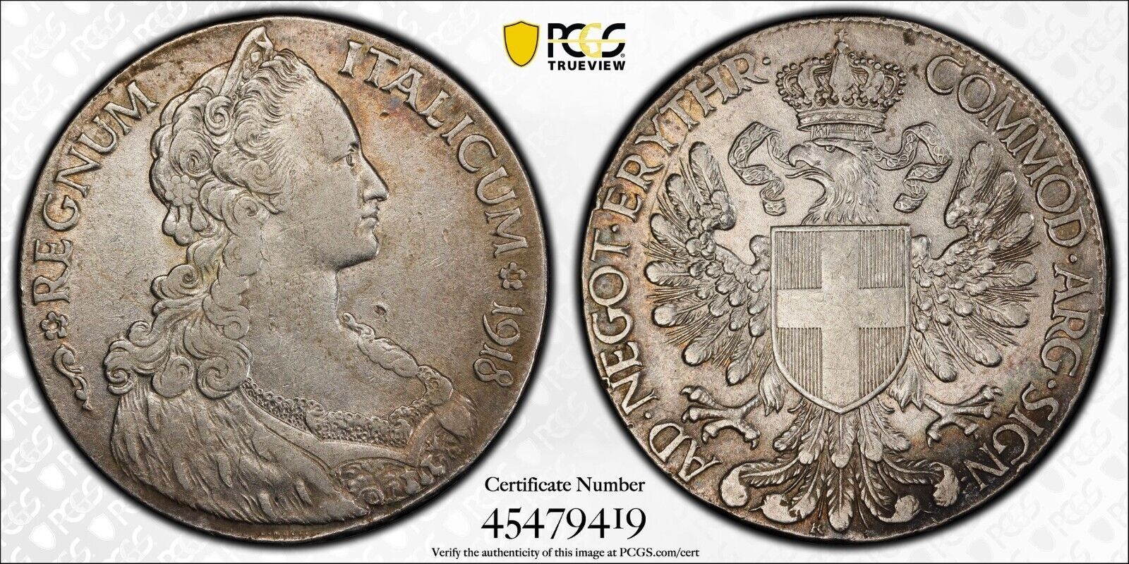 1918-R  1 TALLERO ERITREA (SILVER) (ITALIAN KINGDOM)  KM#5  PCGS XF45 #45479419