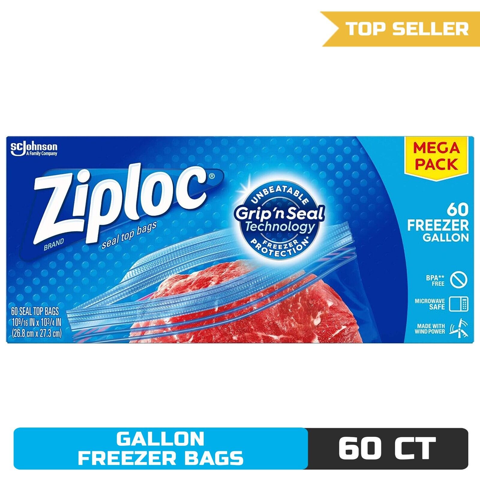Ziploc Gallon Freezer Bags with Advanced Grip \'n Seal Technology, 60 Count