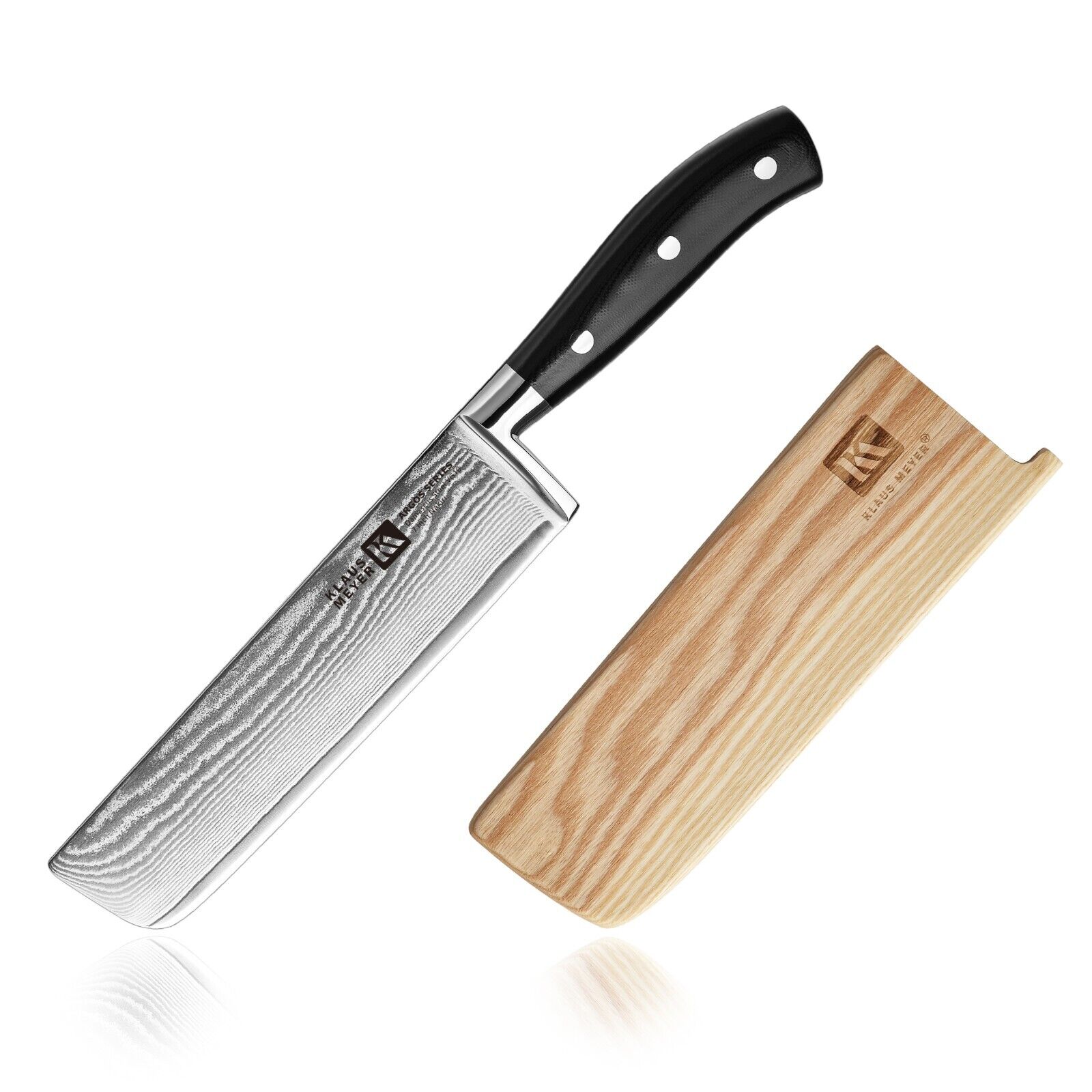 Klaus Meyer Argos Damascus Steel 7 inch Nakiri Knife with Wood Sheath