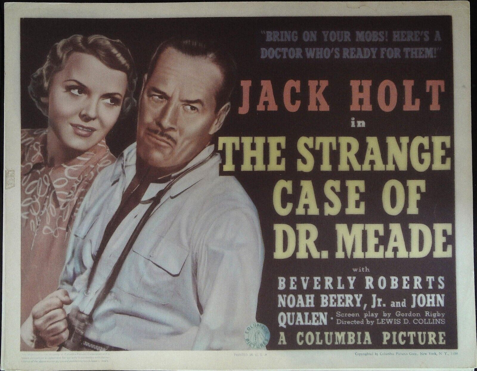 The Strange Case of Dr. Meade Lobby Title Card 1938 Jack Holt