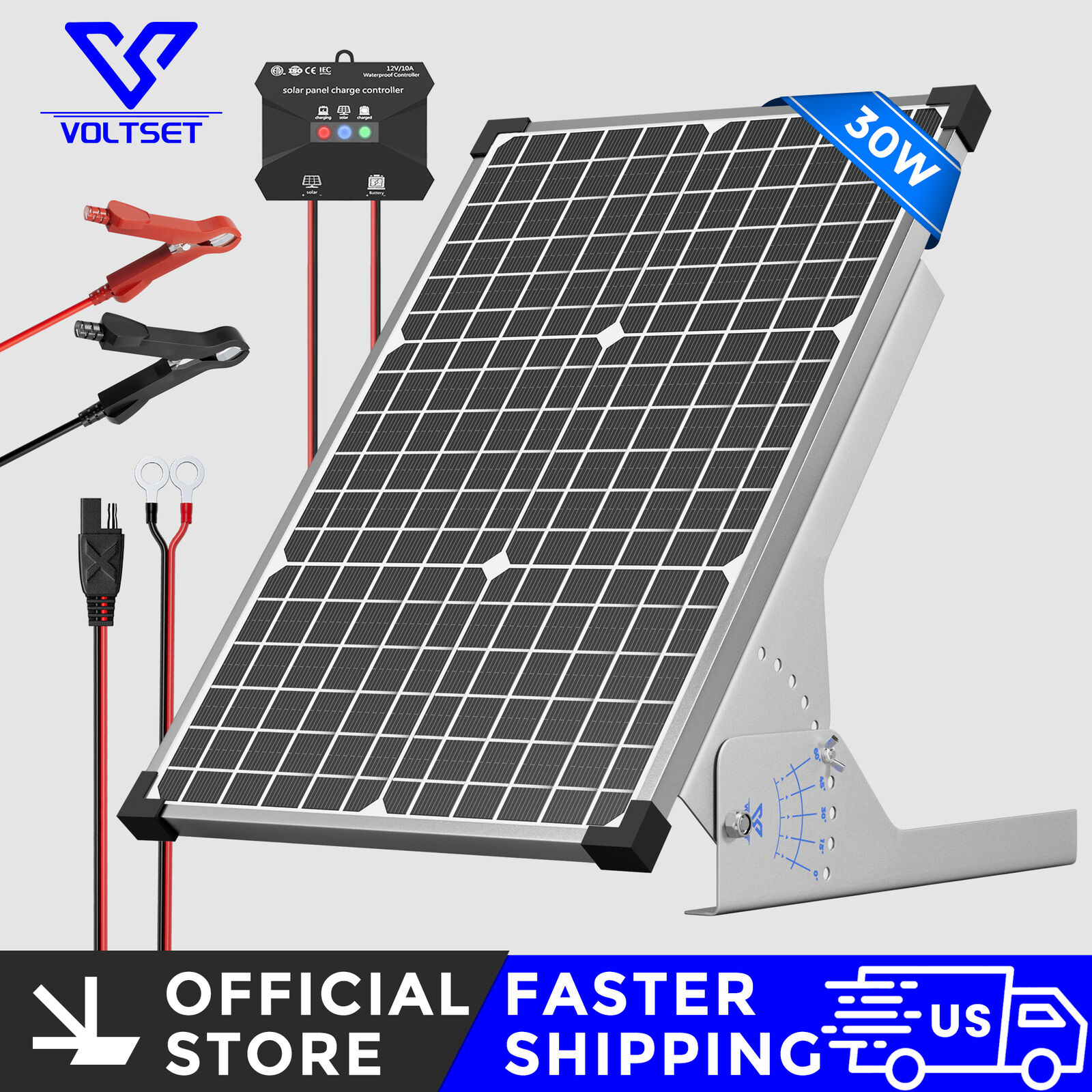 VOLTSET 30W/50W Solar Panel Kit, 12V Solar Battery Charger Maintainer for RV