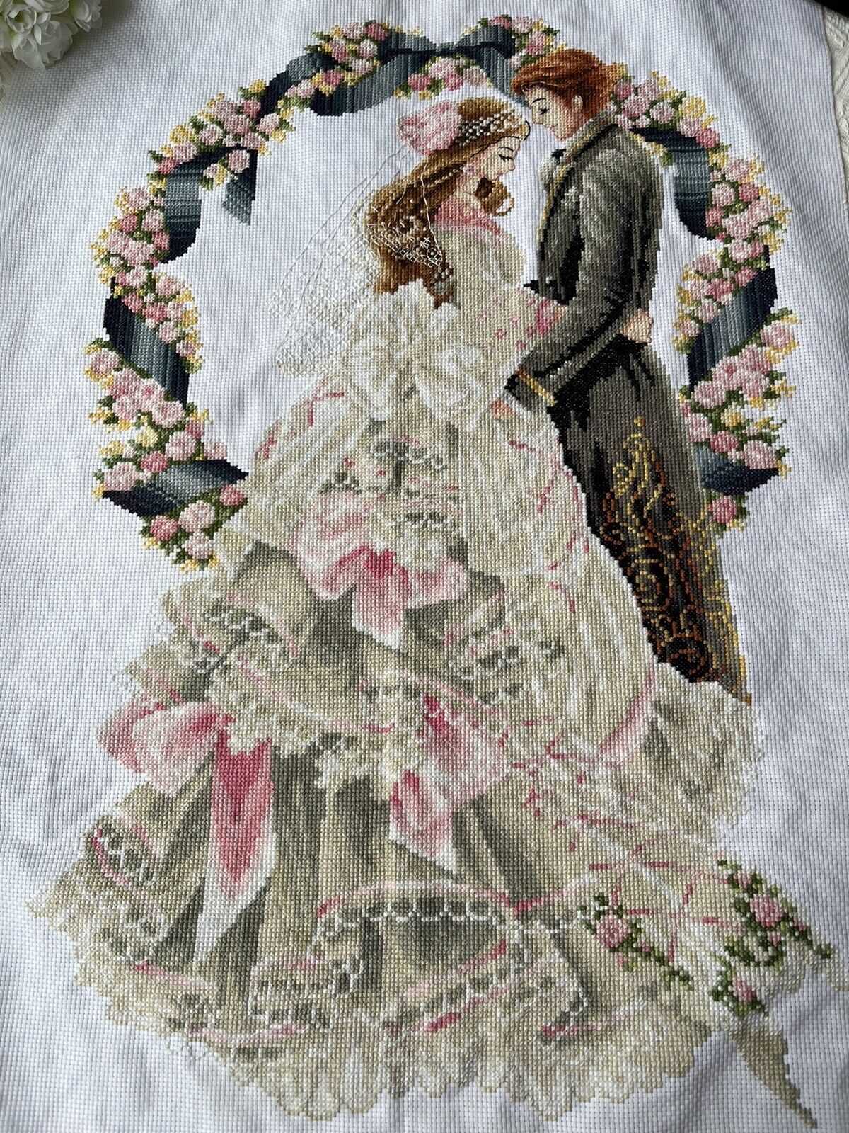 Vintage completed finished cross stitch Wedding 16\'\'x 26\'\' Unframed NEW