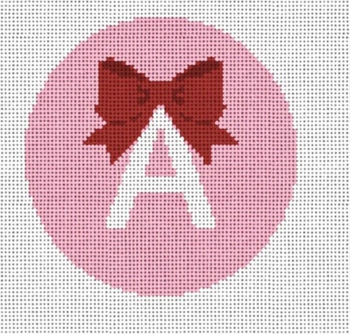 Hand Painted Needlepoint Canvas - Custom Initial Bow Ornament