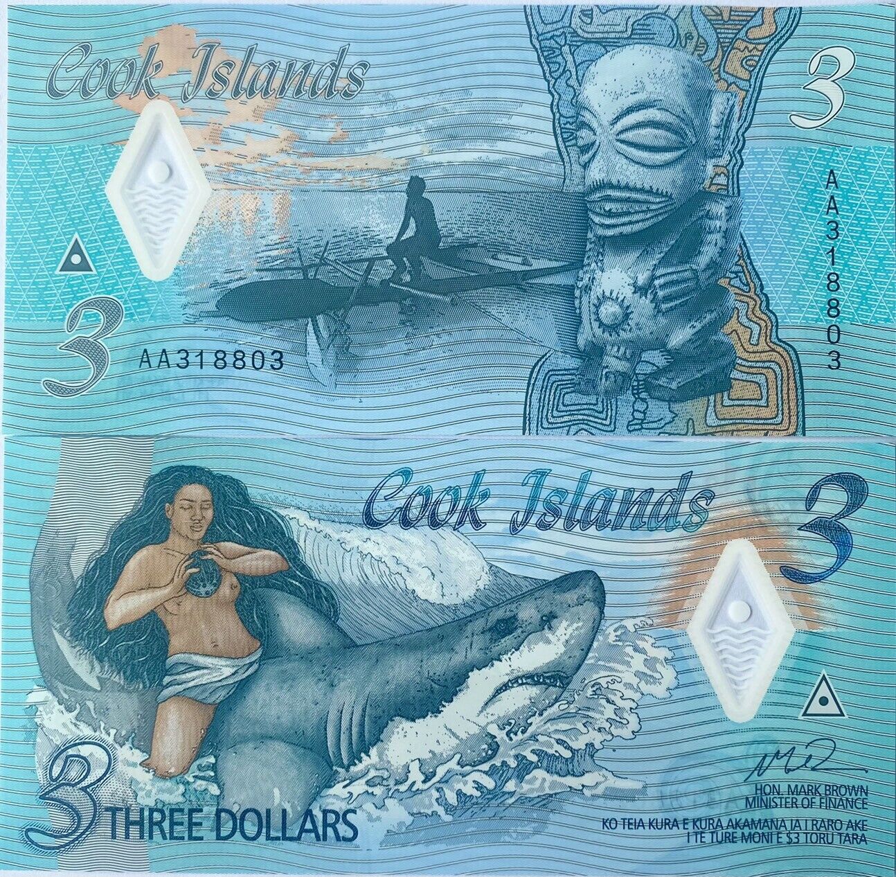 Cook Islands 3 Dollars 2021 P 11 Polymer UNC