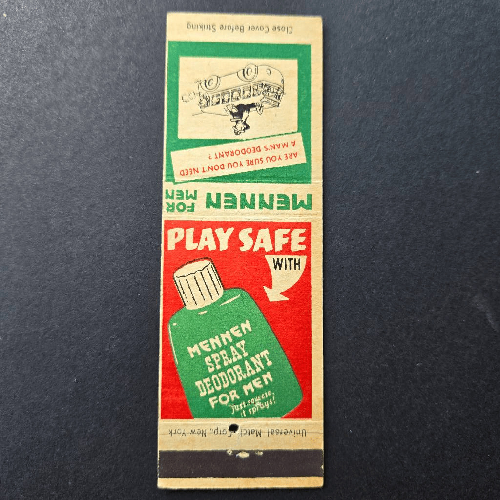 Vintage Matchcover Mennen Spray Deodorant for Men Play Safe