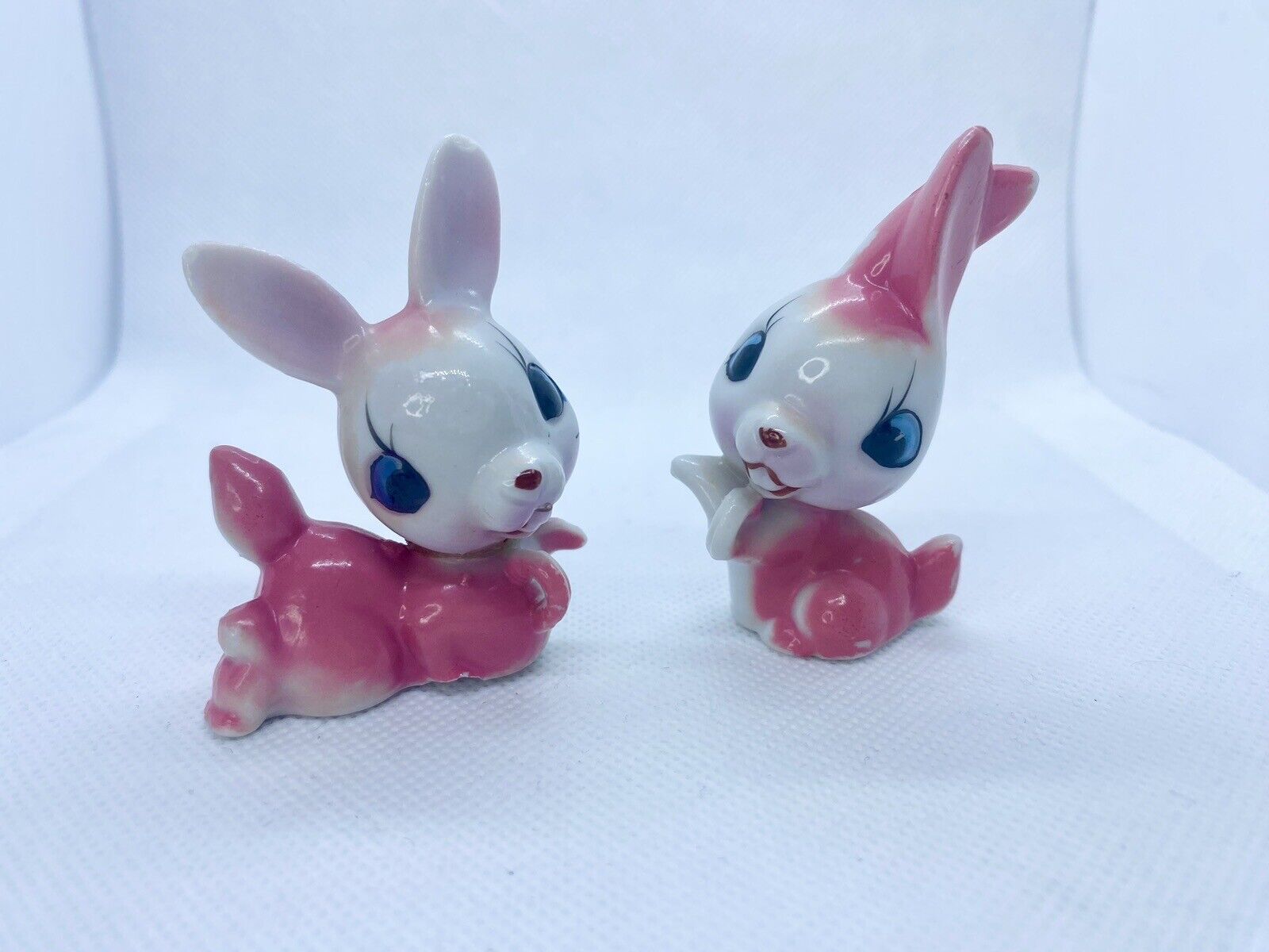2 Vintage Arnart Pink Baby Babies Bunny Rabbit Figurine Japan MCM Kitsch Defects
