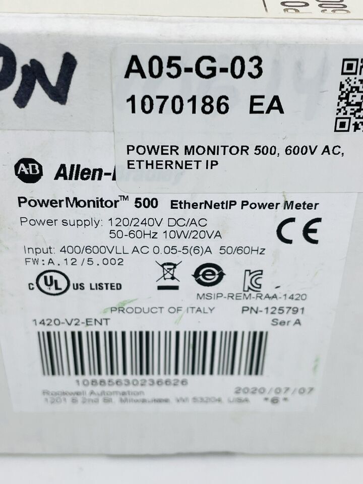 New Sealed 1420-V2-ENT Powermonitor 500 Ethernetip Power Meter Allen-Bradley