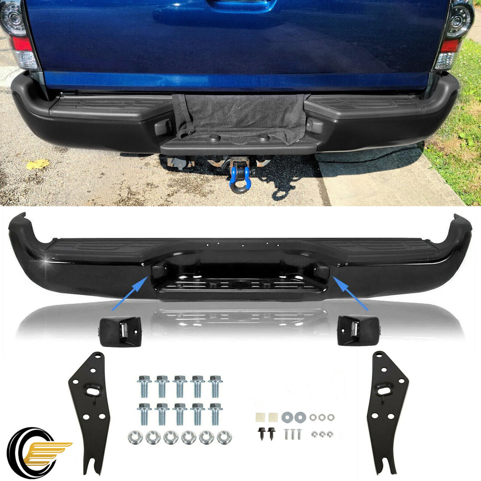 NEW Steel -Complete Black Rear Step Bumper Assembly For 2005-2015 Tacoma Pickup