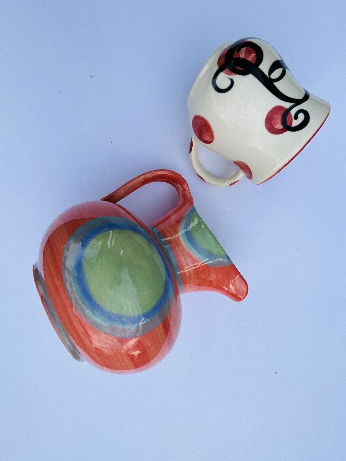 Vintage Set Of Gail Pittman Pottery Medium Size Pitcher With Multicolor Cup 