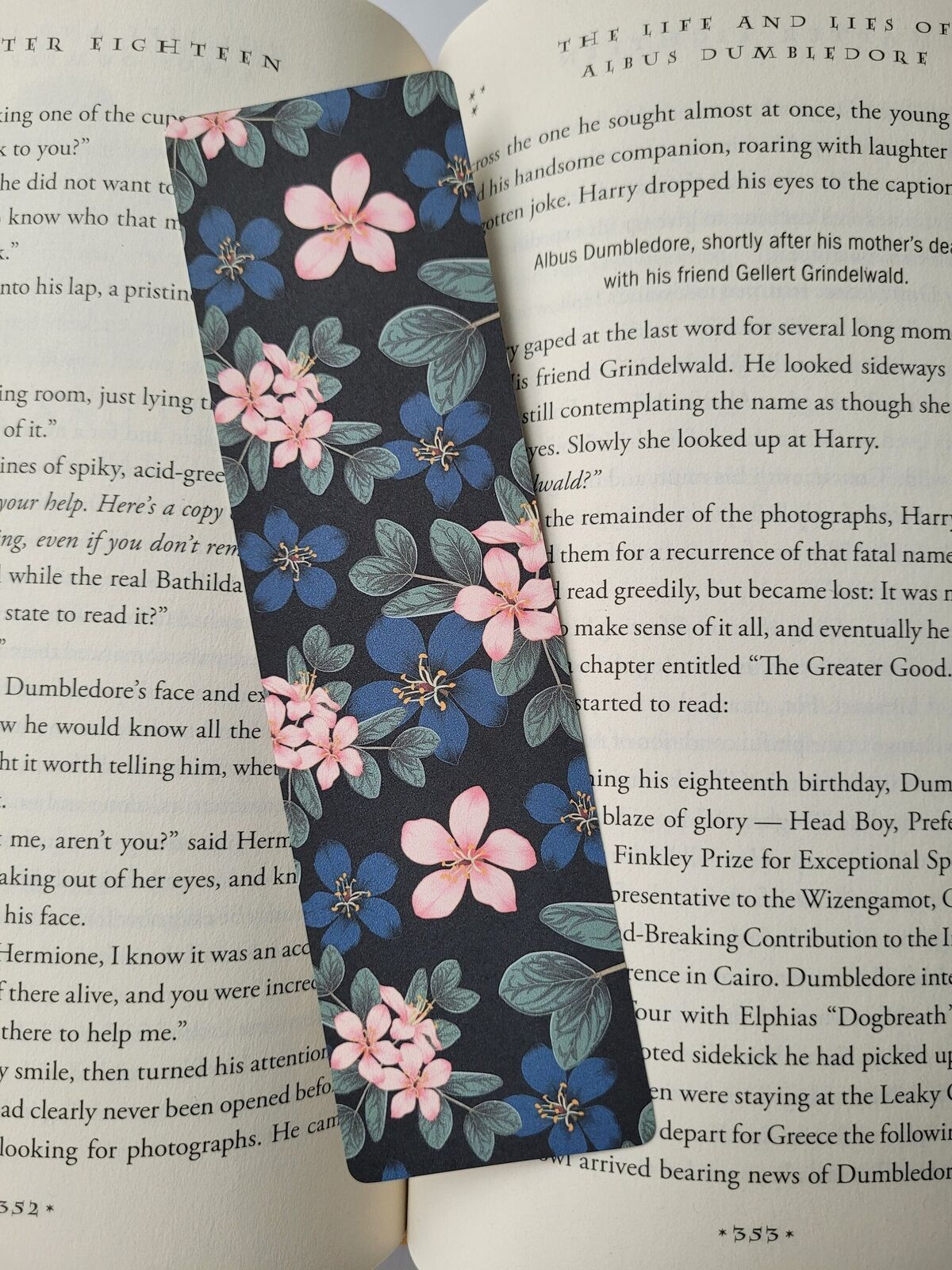Pink and Blue Flowers Bookmark, Rounded Corners