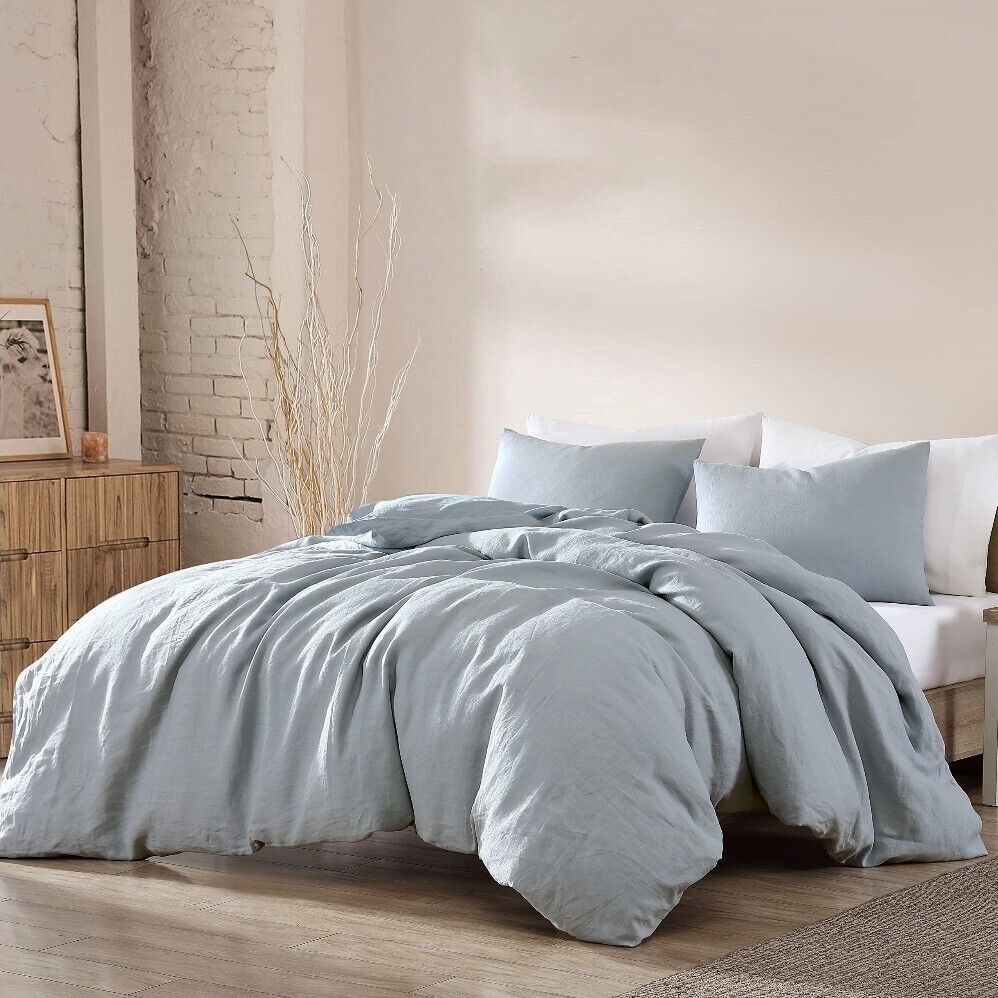 Riverbrook Home Washed Linen Comforter Set, Queen, Logan - Light Blue, 3 Piece