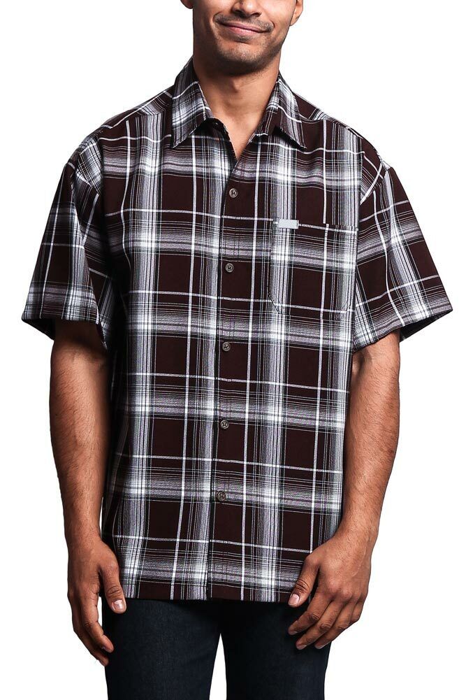 Men's USA Western Casual Checkered Plaid Short Sleeve Button Up Shirt S~8X Y1000