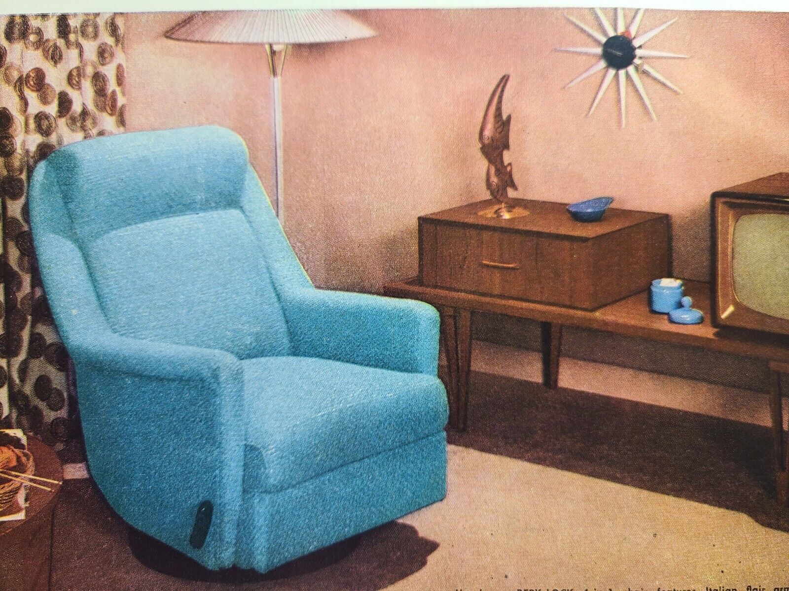 Vintage Print Ad 1956 Berkine Berk-Lock 4-in-1 Chair Lounge Recline Swivel Rock