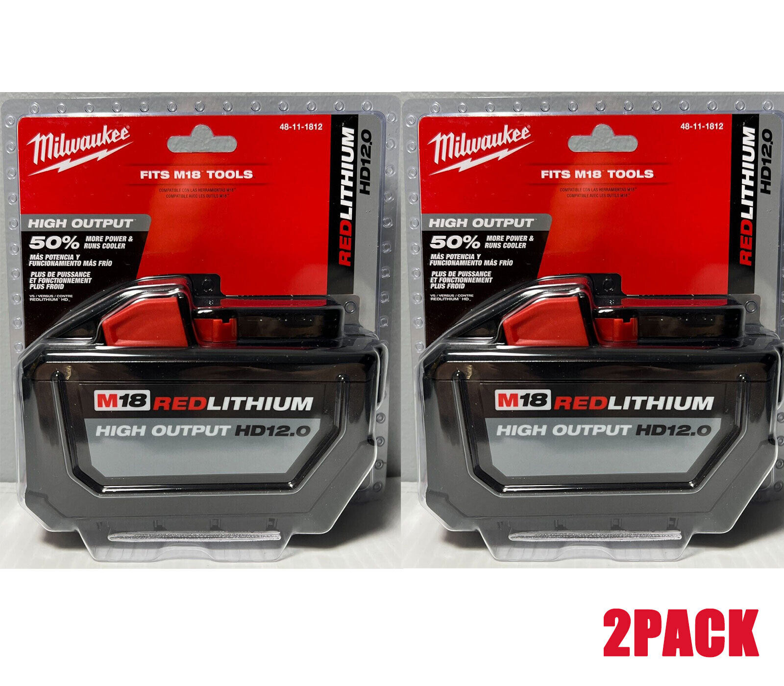 2 Pack Milwaukee 48-11-1812 M18 RedLithium High Output HD 12.0 Battery