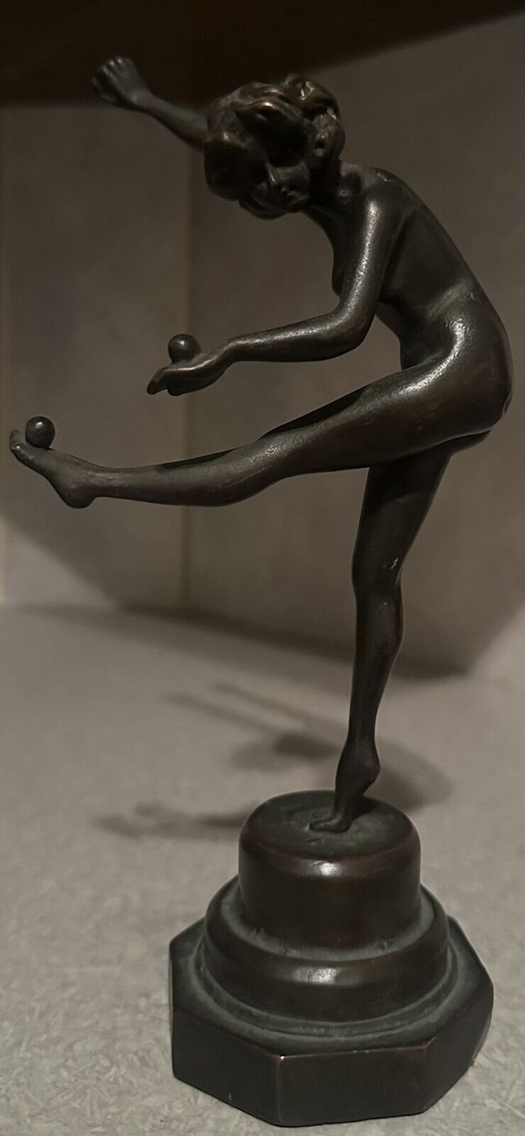 Vintage Art Deco Bronze Clad Nude Woman Juggling Balls Statue (damage View Photo