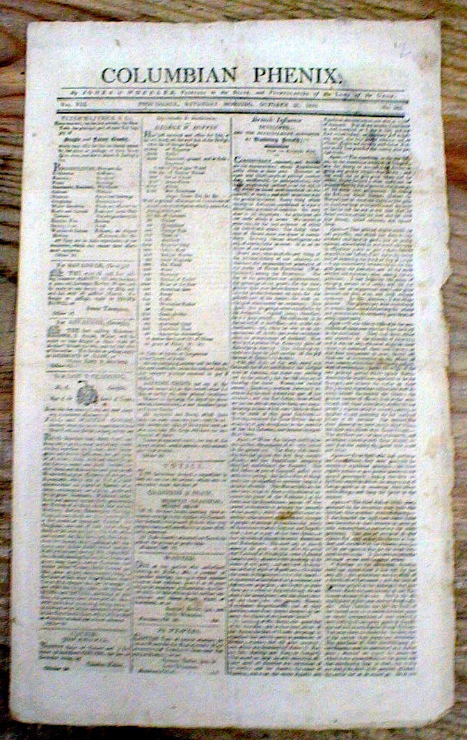 1810 Providence ROHDE ISLAND newspaper w GUNSMITH AD for Rifles MUSKETS Pistols