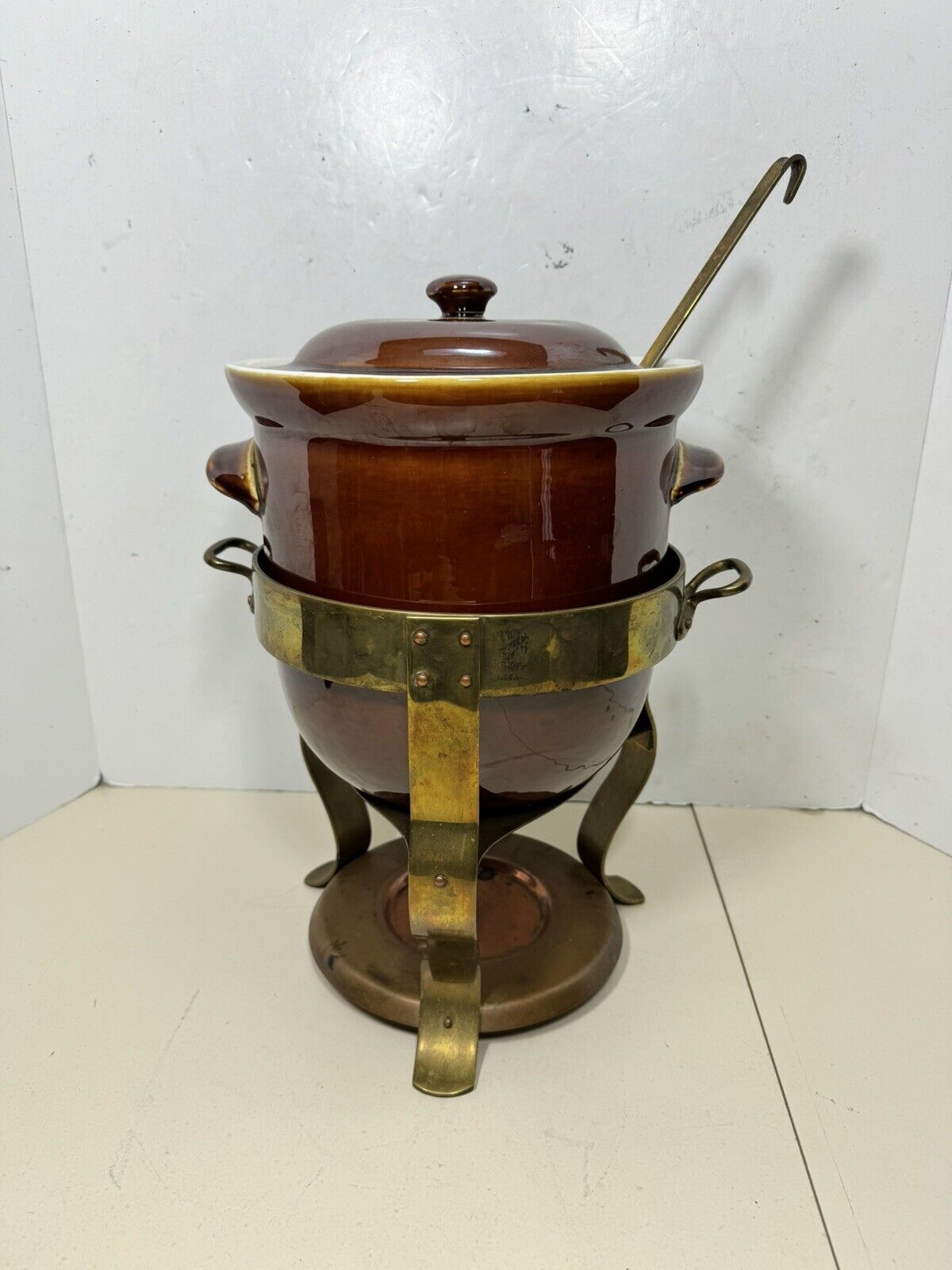 Vintage Waldow Warmer & Hall Stew & Bean Pot With Spoon (rm)