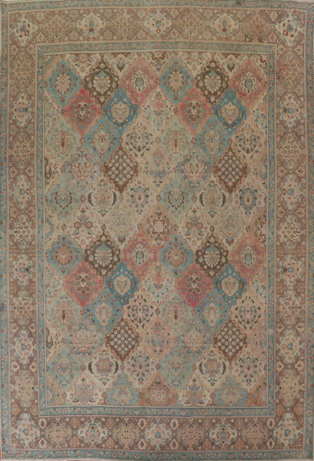 Vegetable Dye Antique Hand-made Tebriz Rug 10x12 Wool Living Room Carpet