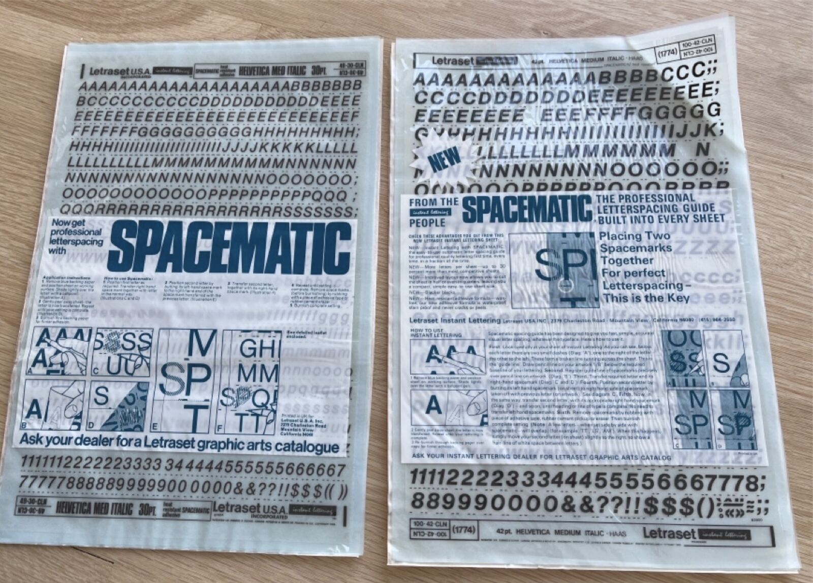 Vintage Letraset Helvetica Medium Italic 30 and 42 Point Spacematic 49-30-CLN