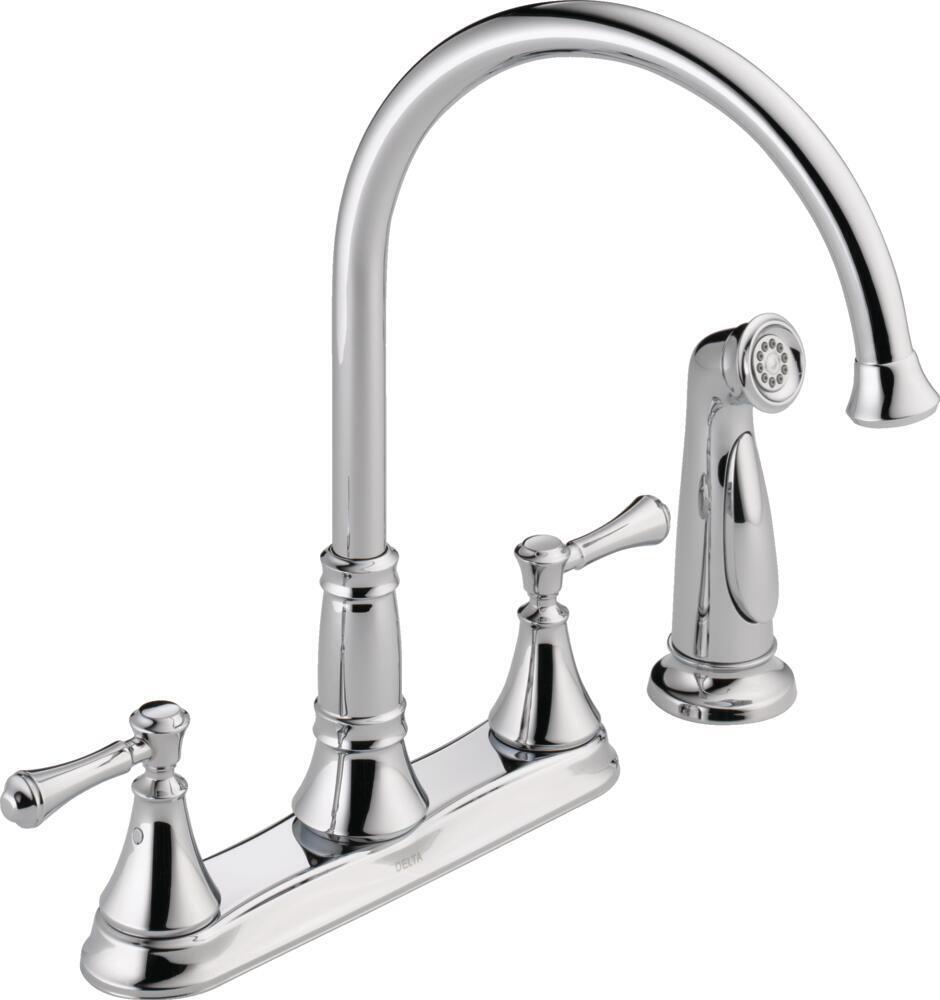 Delta Cassidy  Two Handle Kitchen Faucet w/ Spray Chrome -Certified Refurbished