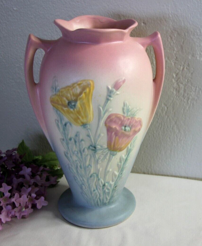VTG 1940\'s Hull Pottery USA Large Poppy Vase 607 10.5\