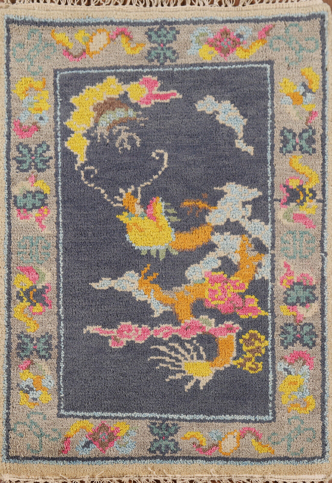 Exquisite Art Deco Floral Wool Rug Hand-Knotted 2x3 ft
