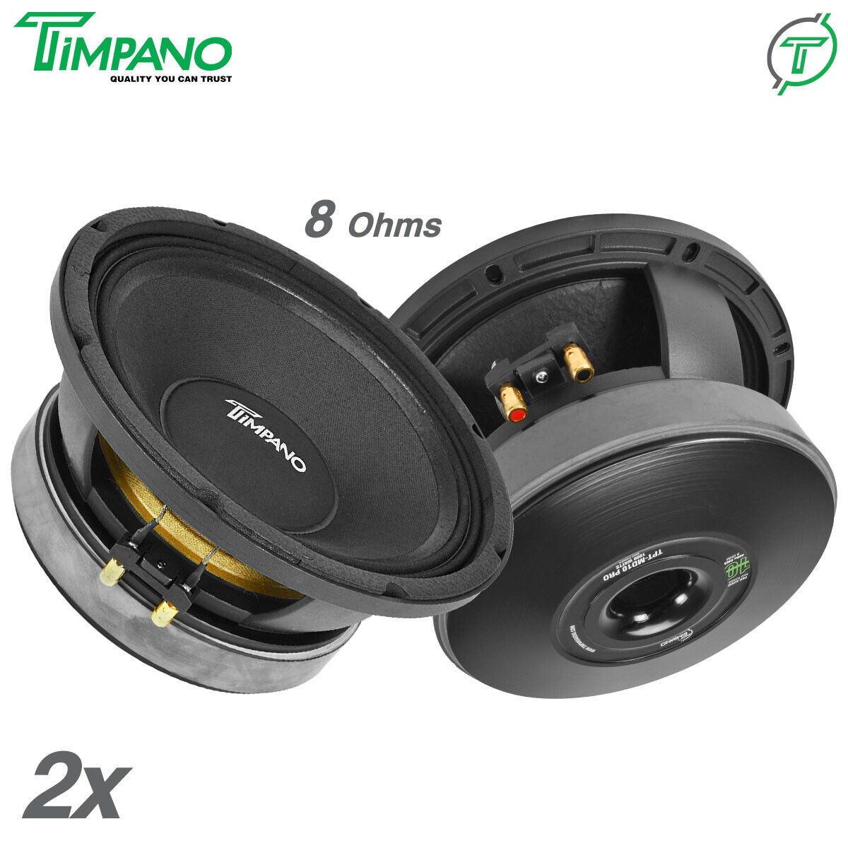 2x Timpano Audio TPT-MD10 PRO Audio Midrange Speaker 10 Inch 8 Ohm 2000W Package