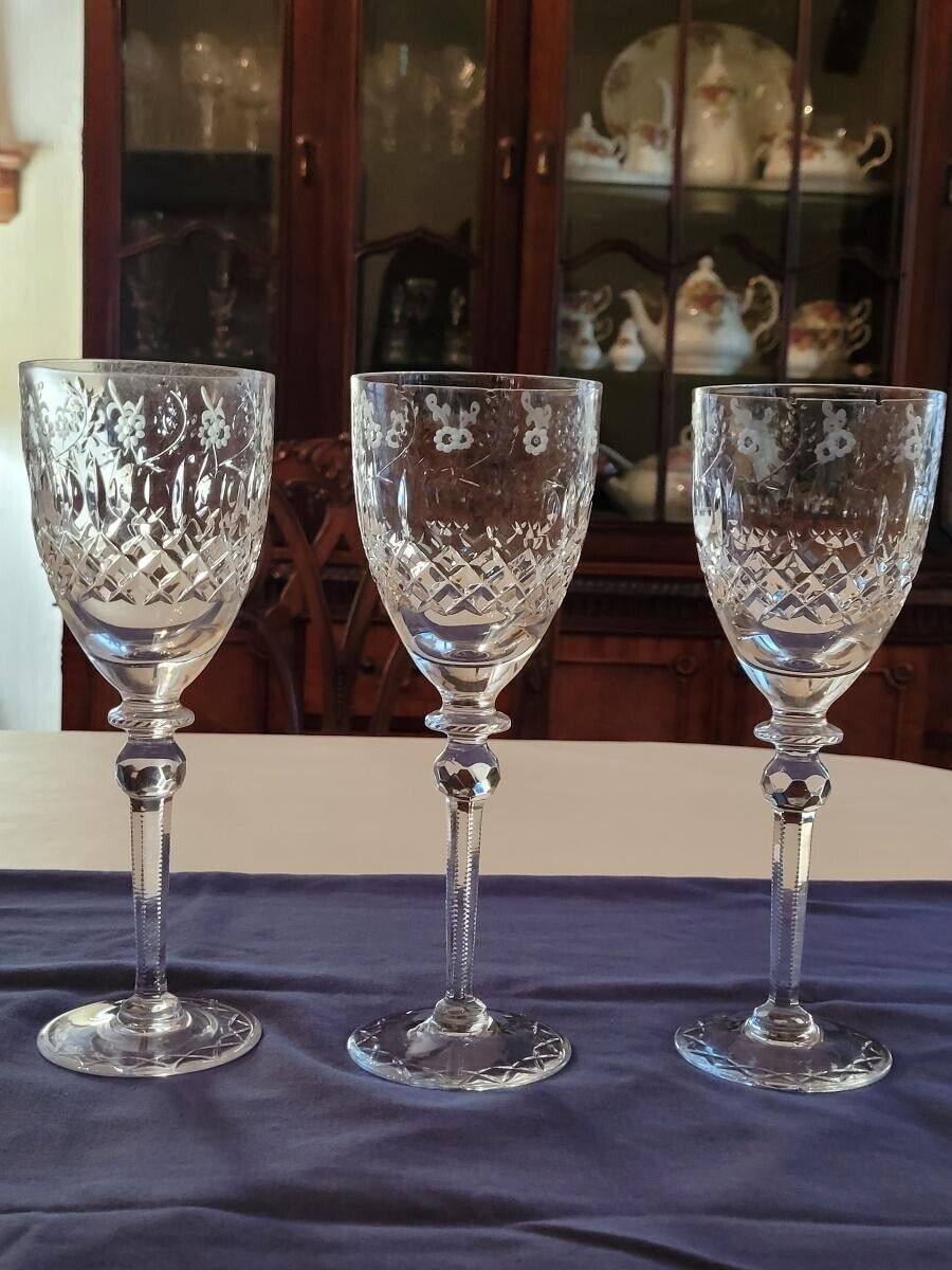 Vintage Rogaska Queen Cut Crystal Gallia Water Wine Glasses