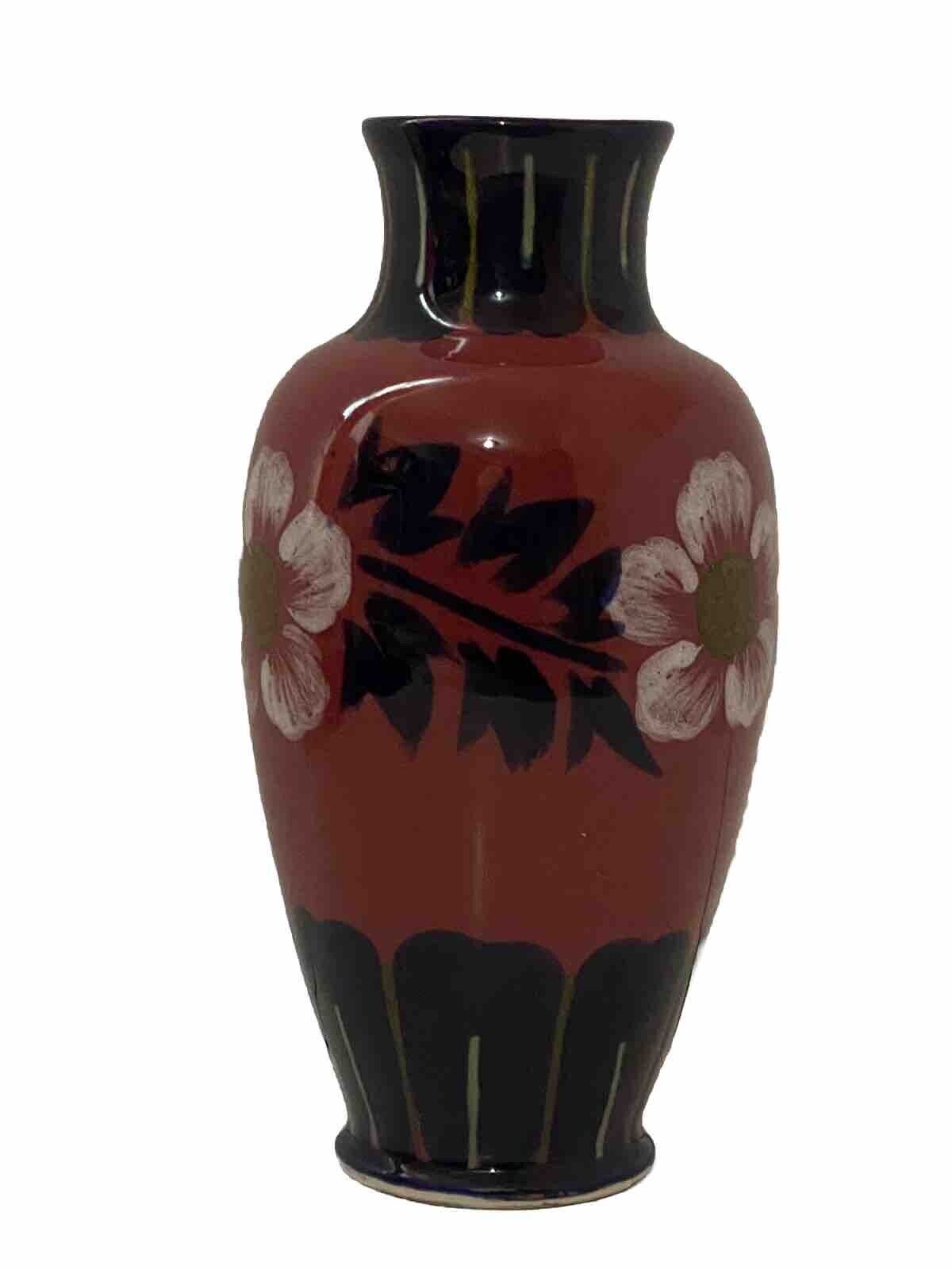 Antique Japanese Awaji Moorcroft Style Art Pottery Vase • Lamp Base 9 5/8”