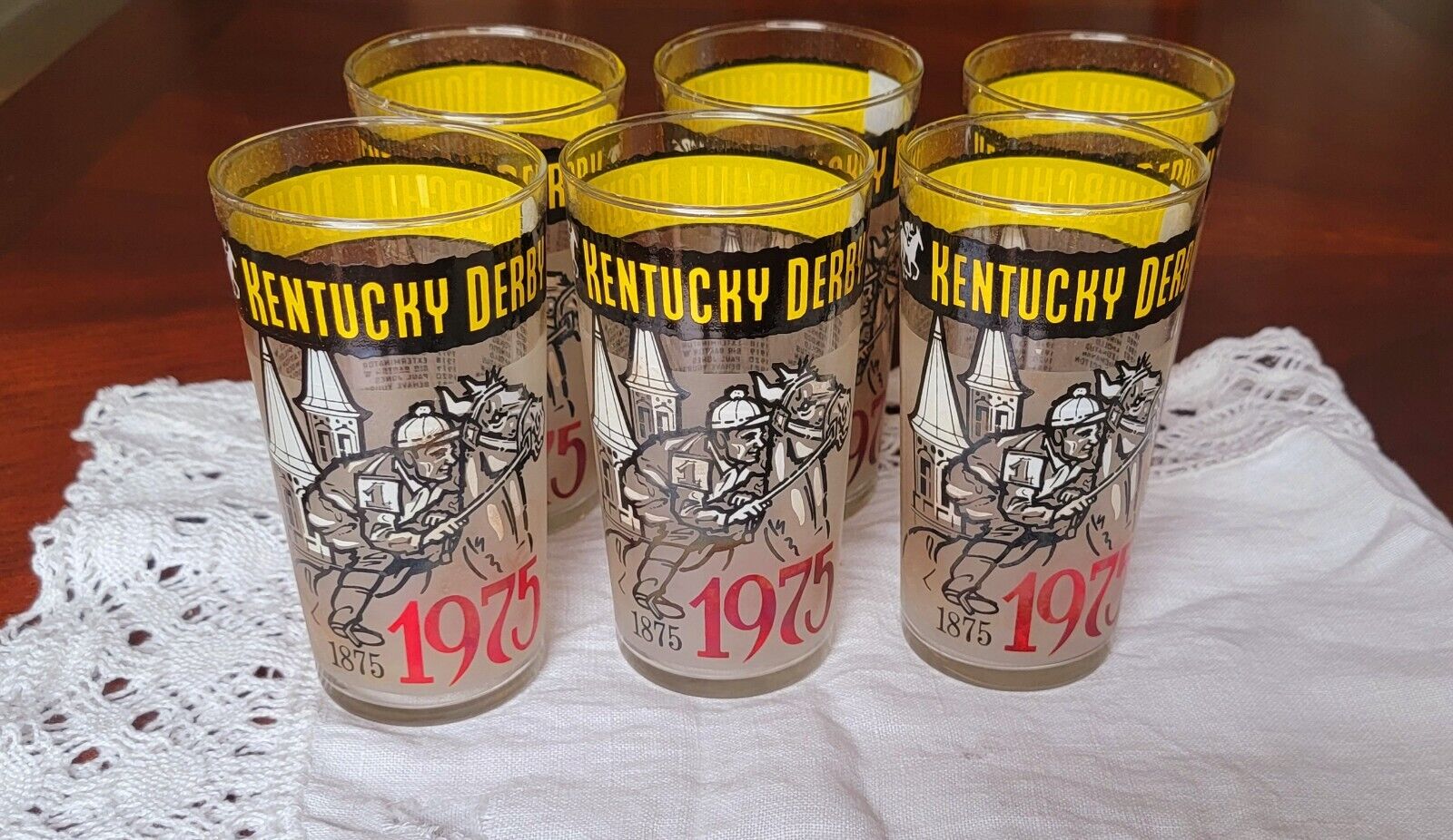 Set of 6 Vintage 1975 Kentucky Derby Churchill Downs Louisville Kentucky Glasses