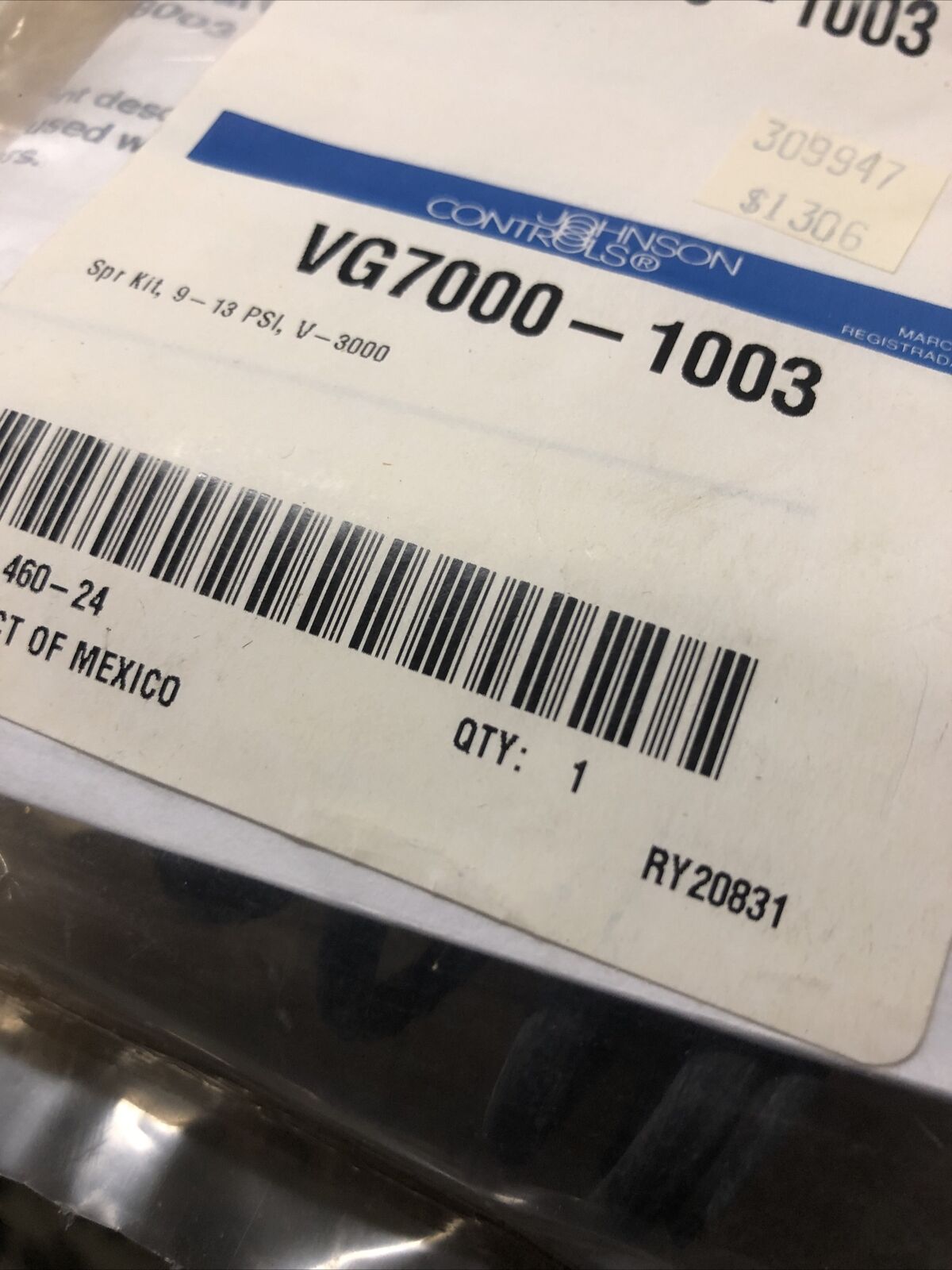 Johnson Controls VG7000-1003 Actuator Spring Kit 9-13psi, L38-321. New.