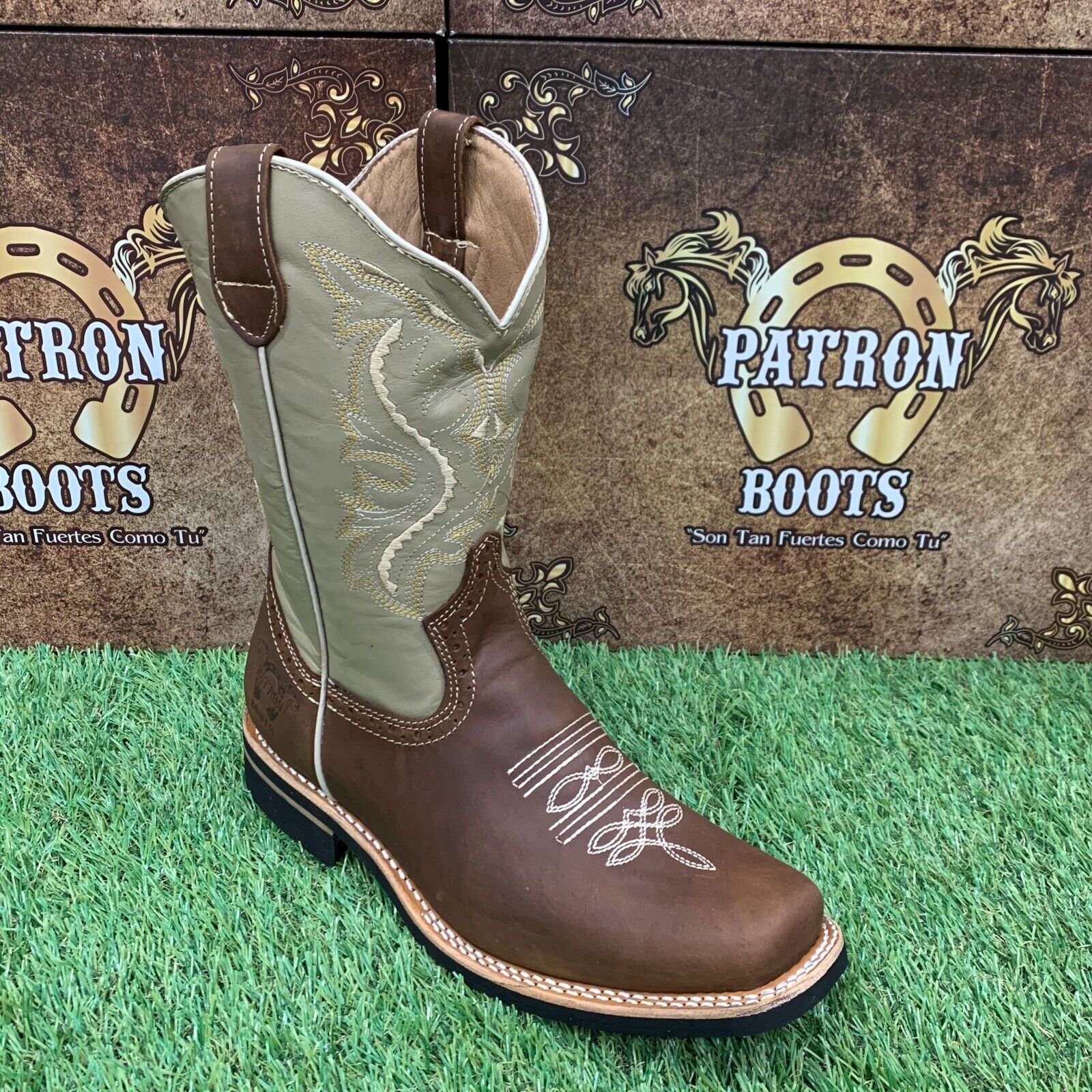 MENS RODEO COWBOY BOOTS TAN LEATHER WESTERN TYPE FOR WORK BOTAS DE TRABAJO
