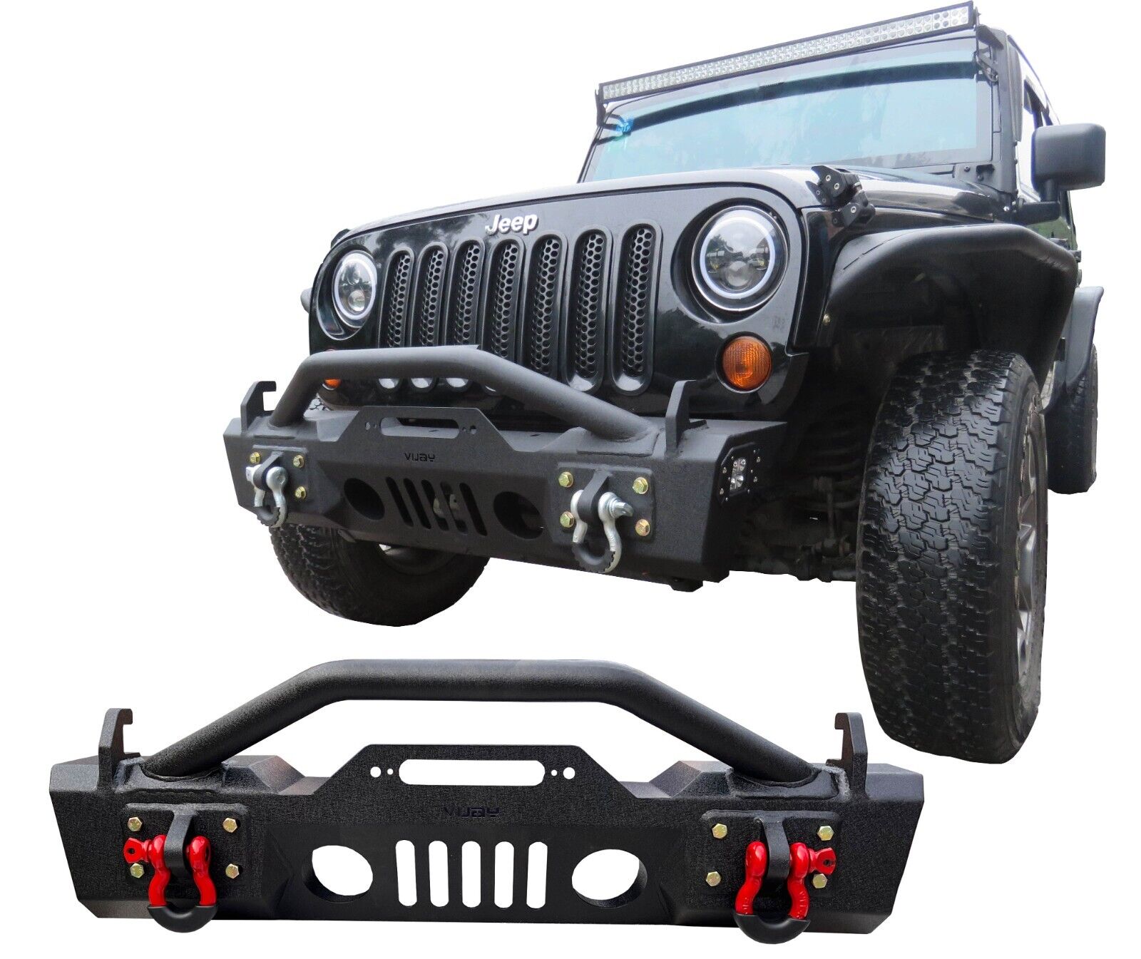 Vijay Black Textured  Front Bumper  for 2007-2023 Jeep Wrangler JK/JL/JT