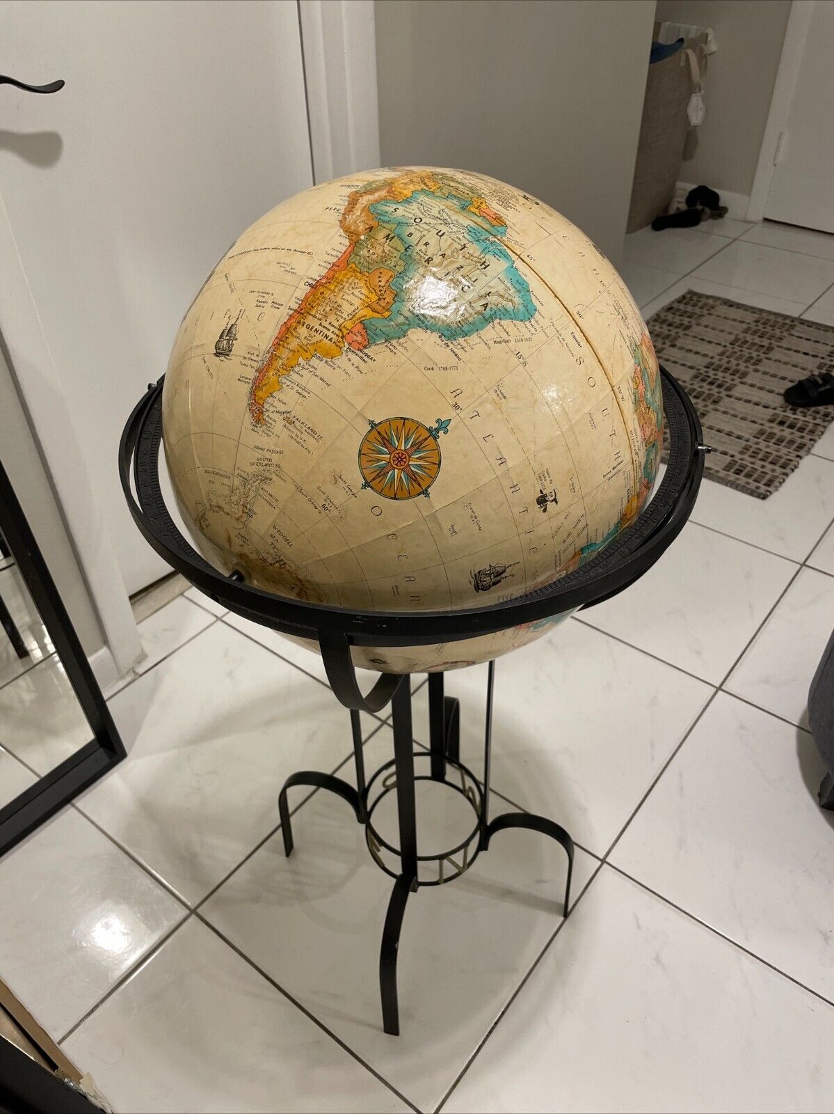 Vintage Mid-Century Modern Globe on Metal Stand, Dia: 16\