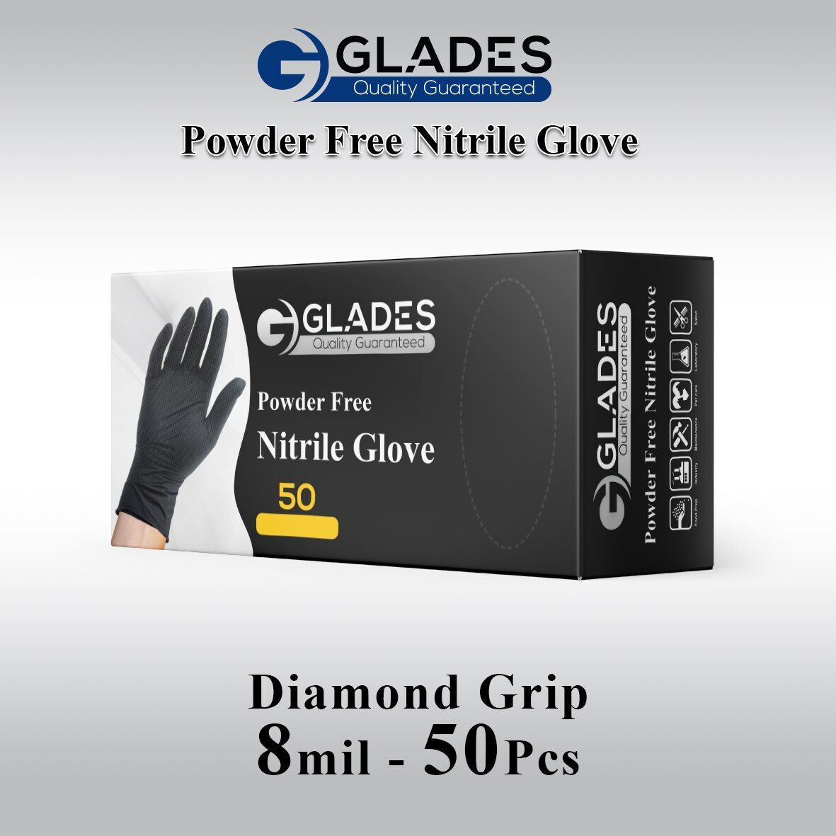 GLADES Heavy Duty Black Nitrile Gloves Powder Latex Free 8 Mil M L XL XXL