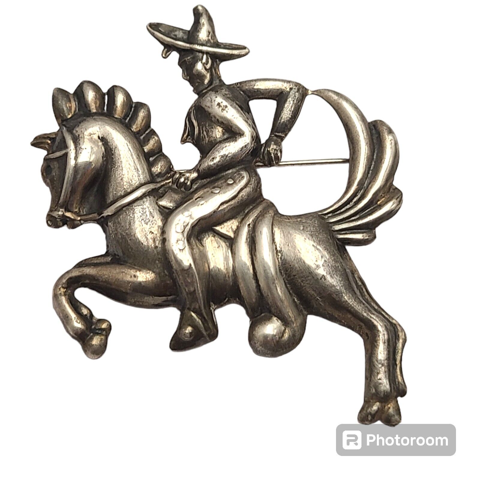 Superb Large Taxco Mexico Rancho Alegre Sterling Silver Charro Horse Pin Brooch 