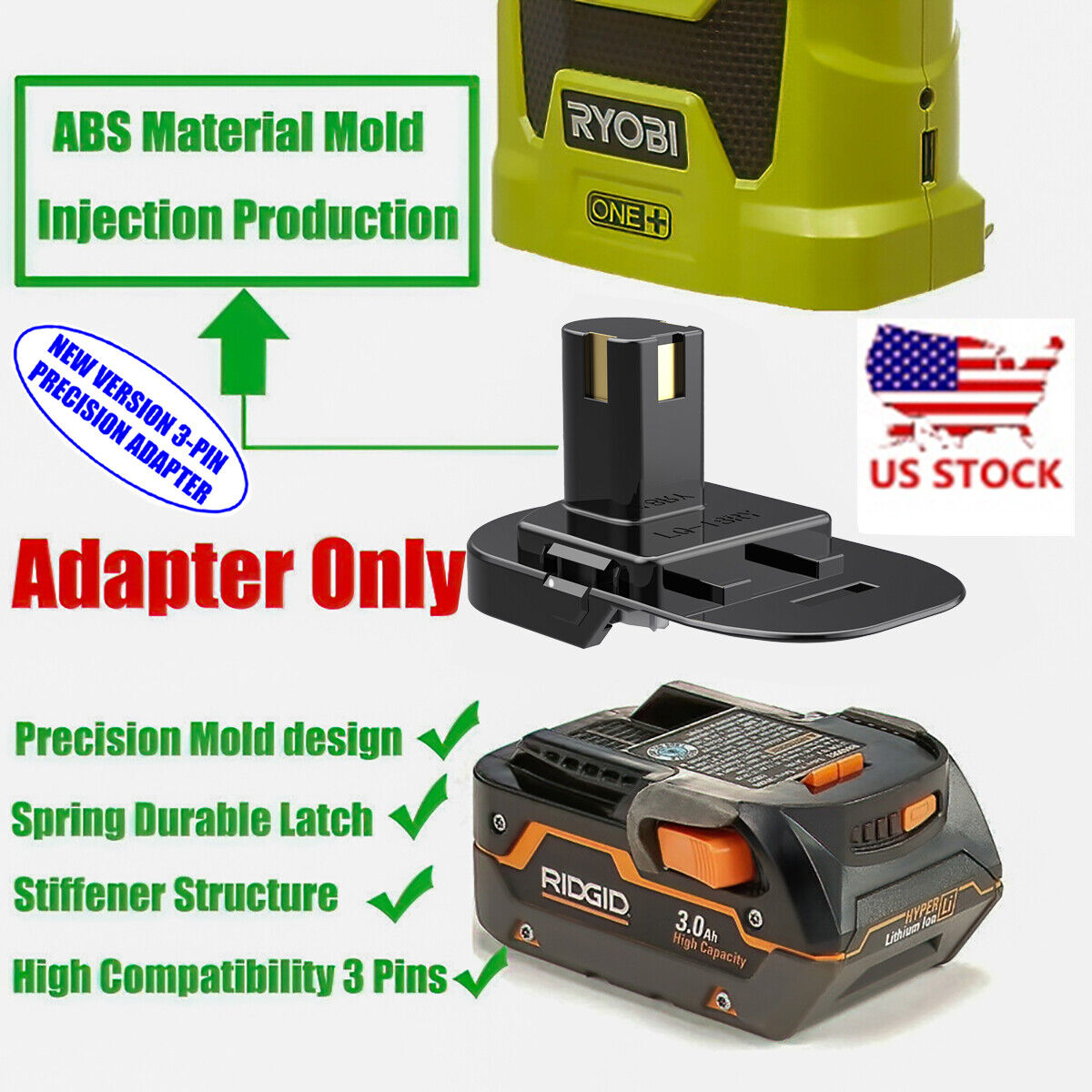 1x Adapter# Ridgid 18V Battery Adapter Convert To Ryobi 18v One+ Tools
