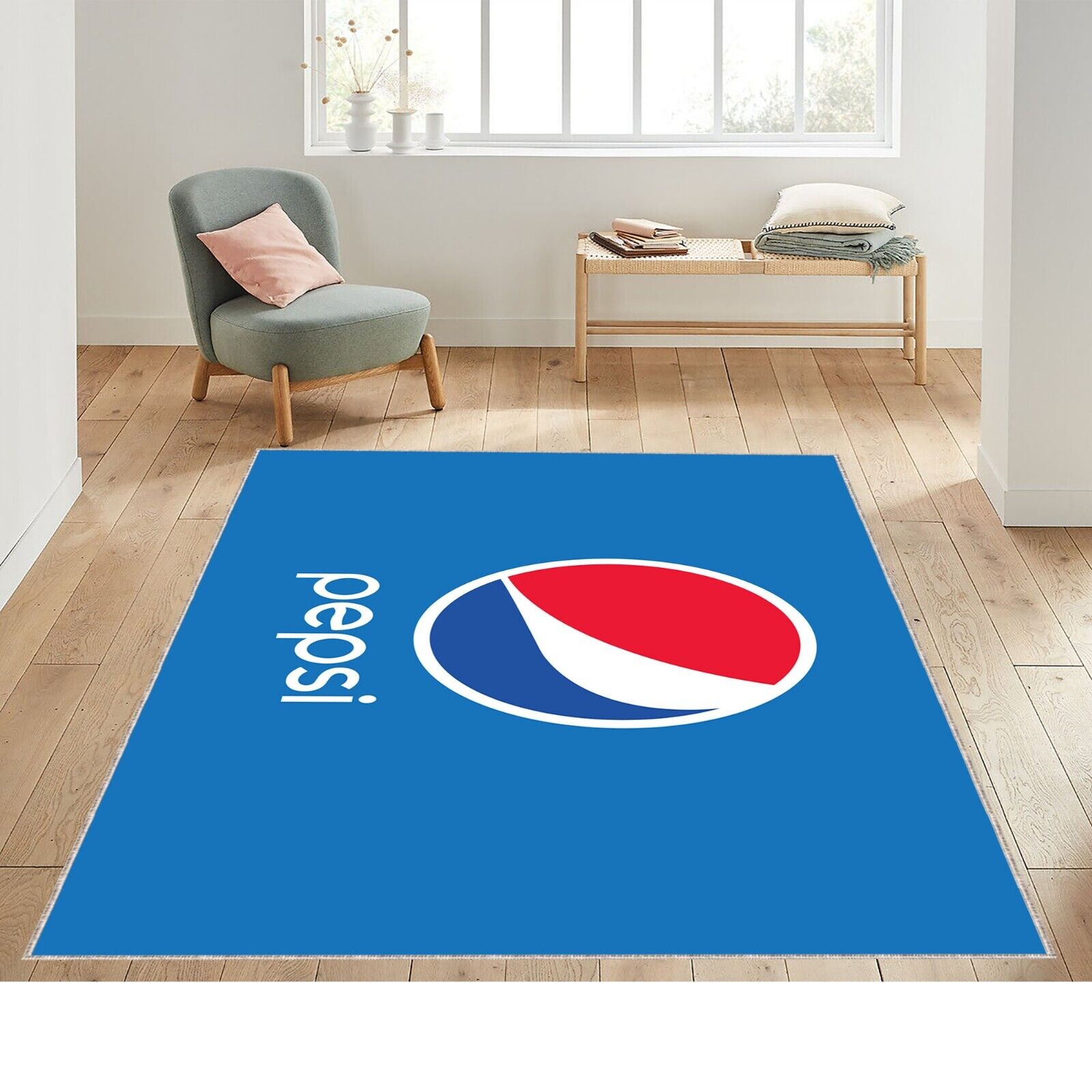 Pepsi Cola Rug, Cola, Pepsi Illustration On Blue Rug, Pepsi Cola Patterned Rug