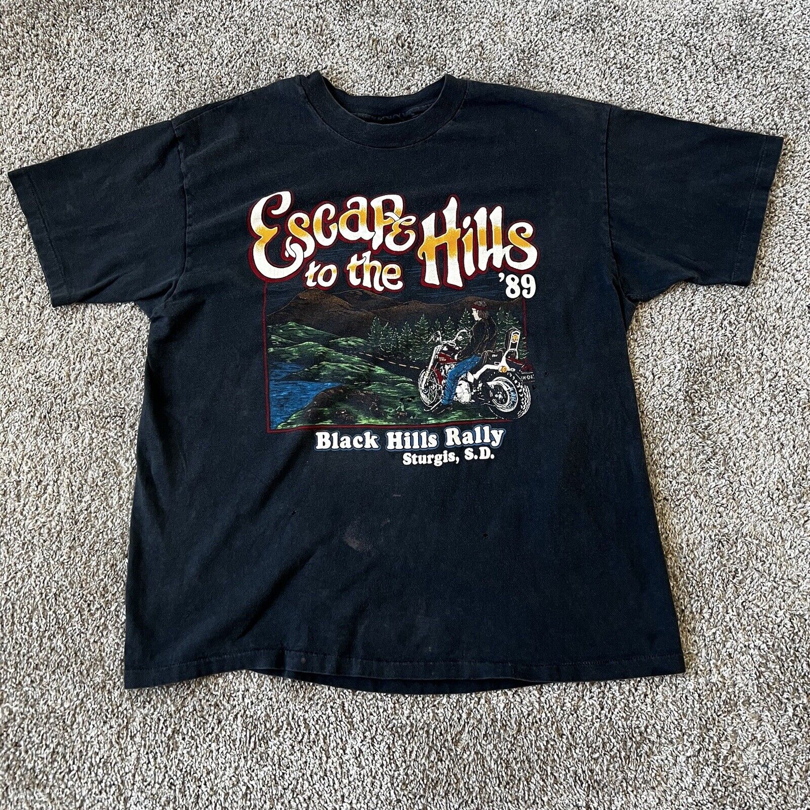 VINTAGE 1988 HARLEY STURGIS MOTORCYCLE T-SHIRT Adult size XL USA  Escape Hills 