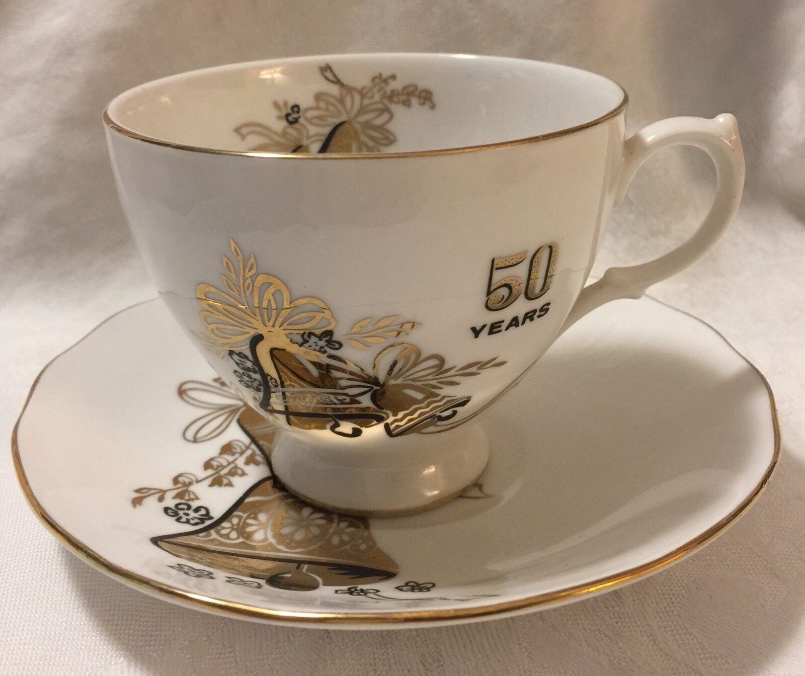 Vintage Queen Anne 50 Years Porcelain Tea Cup Saucer Ridgway Anniversary England