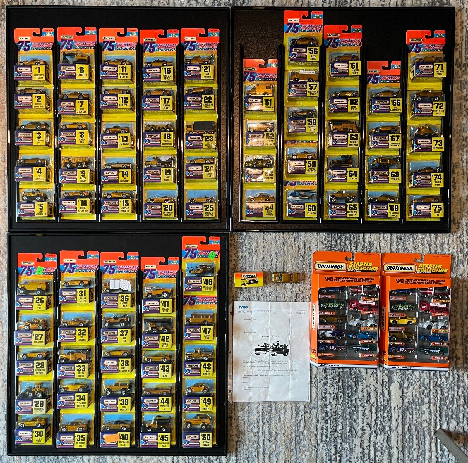 MATCHBOX 75 Challenge 1997 GOLD COMPLETE SET 1 of 10,000 MBOC 1 of 750 \'57 Chevy
