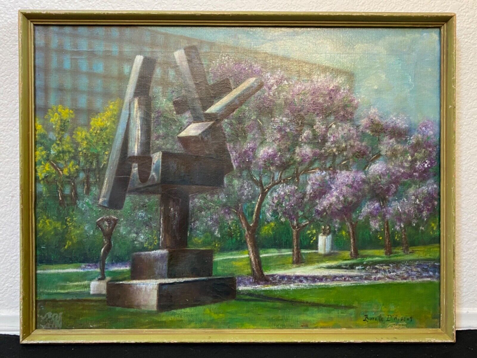 🔥 Antique Mid Century Modern Los Angeles Oil Painting, David Smith Sculpture