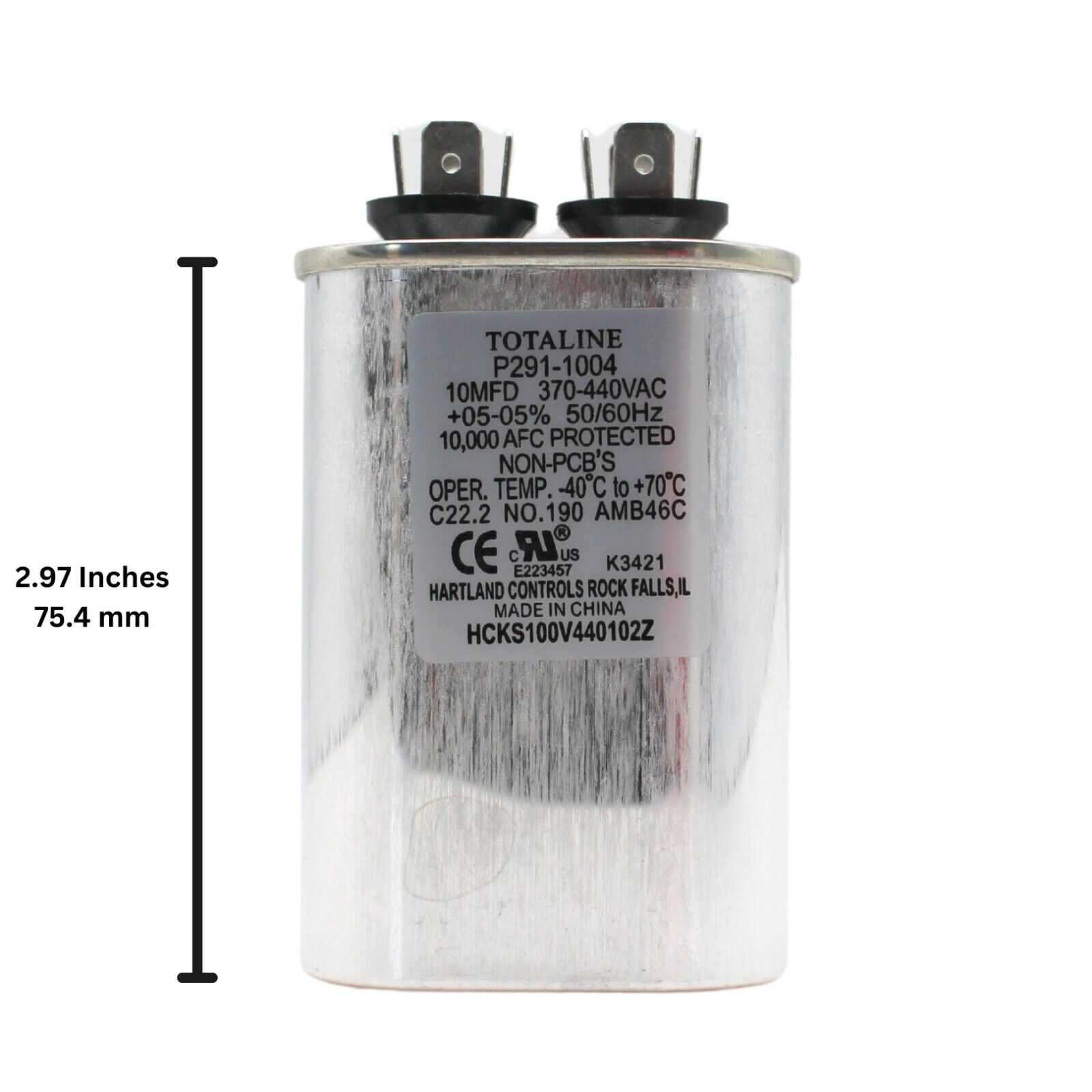 Totaline by Carrier P291-1004 10uF 370/440VAC 50/60Hz Oval Run Start Capacitor