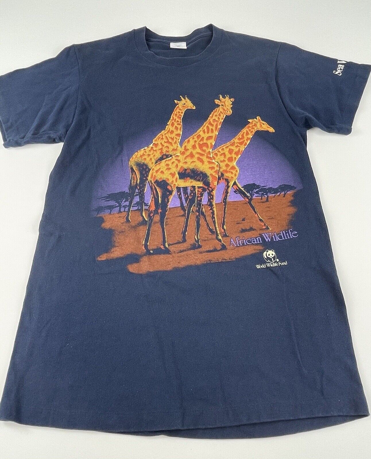 Vintage Single Stitch Seaworld Giraffe T-Shirt Size Medium Rare Blue VTG