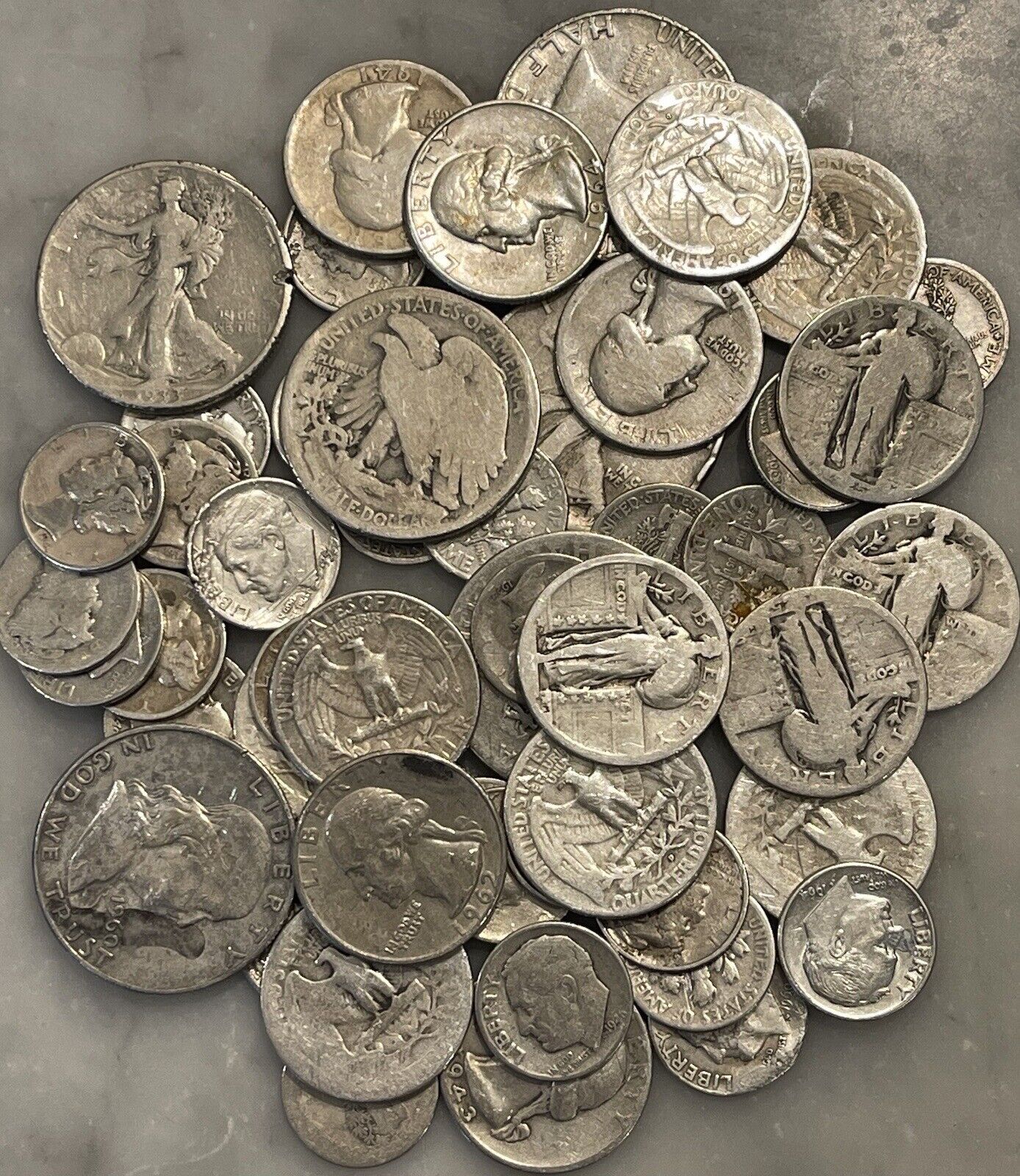 $10 Face 90% Silver CULL Lot Mercury, Walking Liberty, Franklin & More - Mixed
